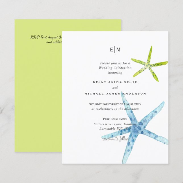 Papier Budget Beachy Life Blue Lime Mariage Invite (Devant / Derrière)