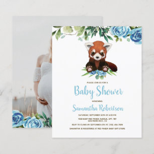 Papier Budget Bear Blue Floral Boy Baby shower Invitation