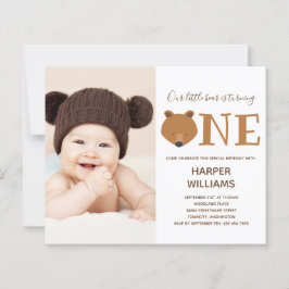 Papier Budget Bear Photo Baby First Birthday Invitation