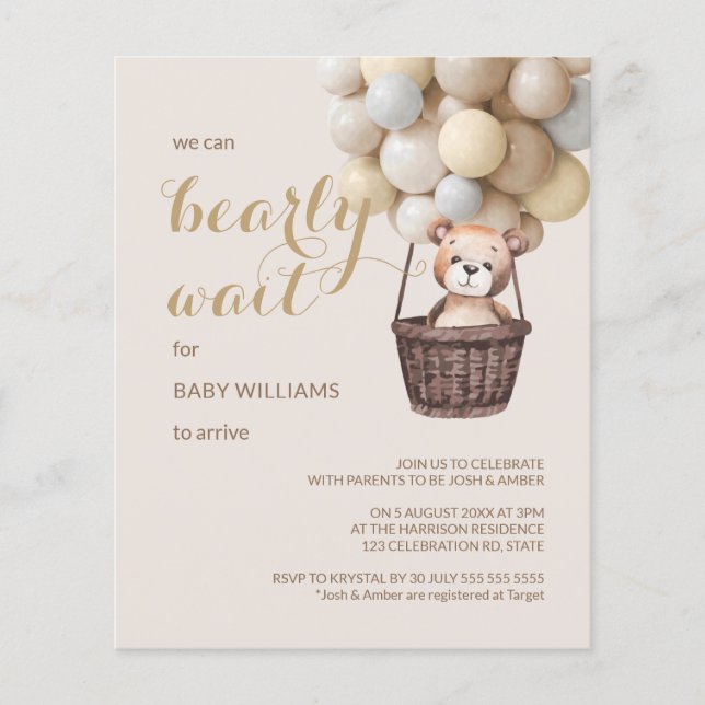 Papier Budget Bearly Wait Bear Balloon Baby shower jaune (Devant)