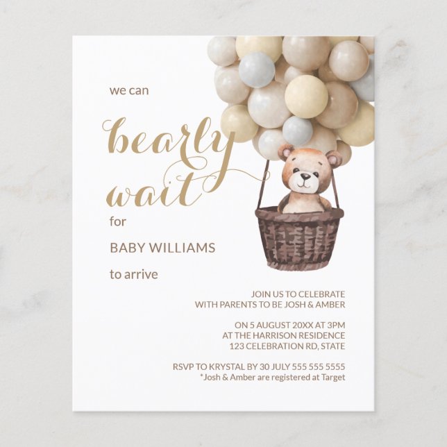 Papier Budget Bearly Wait Bear Balloon Baby shower jaune (Devant)
