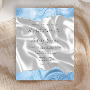 Papier Budget Bébé Bleu Argent Agate Mariage de soie blan