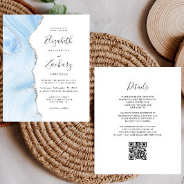 Papier Budget Bébé Bleu Argent Agate QR Code Mariage
