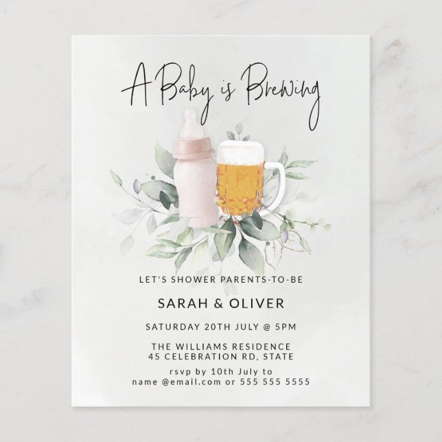 Papier Budget Bébé Brasserie verdure Baby shower fille (Devant)