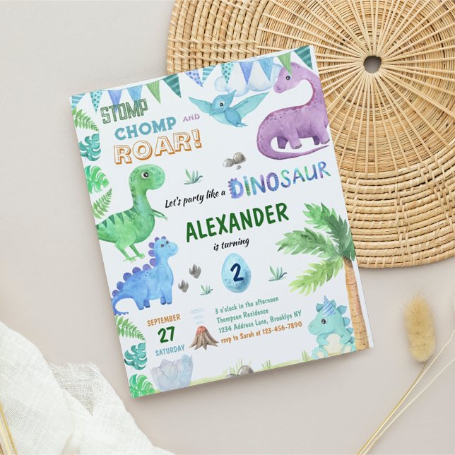 Papier BUDGET Bébé Dino Dinosaur Jungle Bleu Anniversaire (Créateur téléchargé)