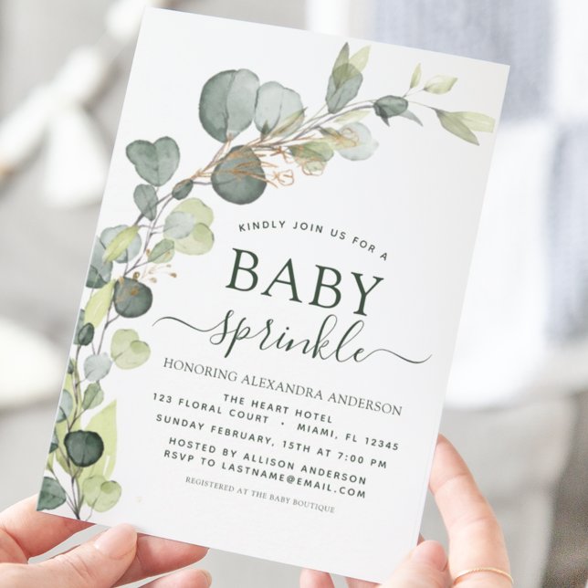 Papier Budget Bébé Sprinkle Douche Eucalyptus Invitation (Créateur téléchargé)