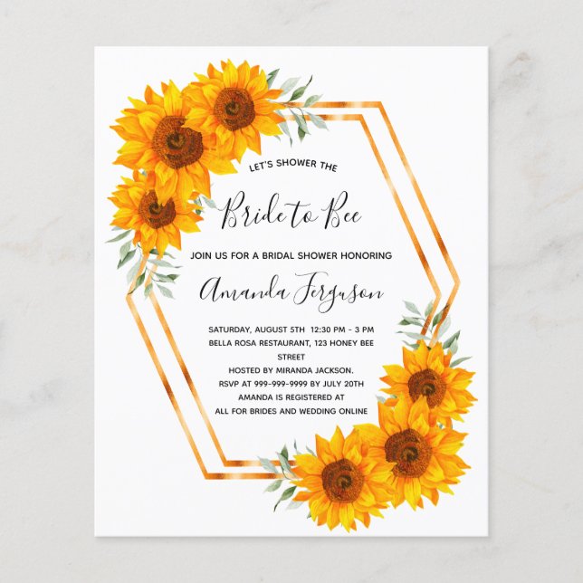 Papier Budget Bee Bridal douche tournesols miel abeilles (Devant)