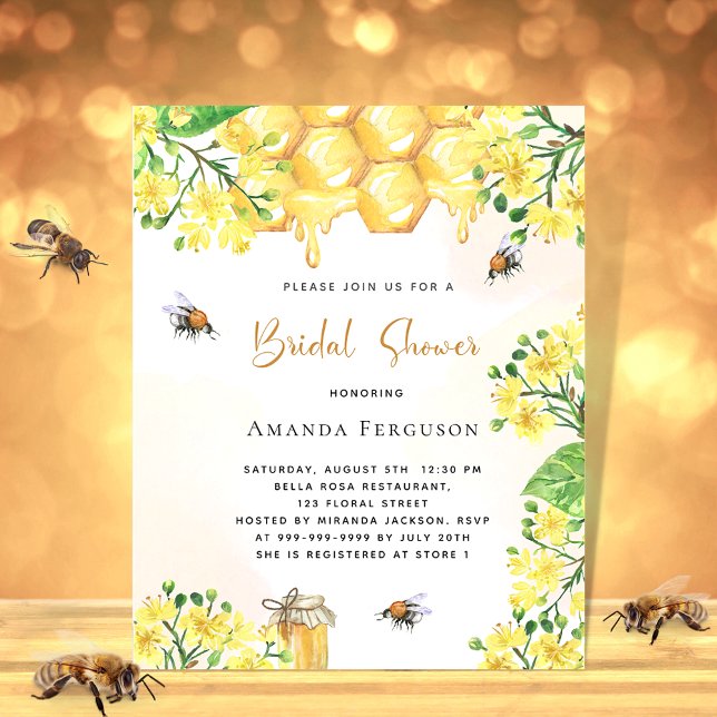 Papier Budget Bee nuptiale douche jaune invitation floral (Créateur téléchargé)