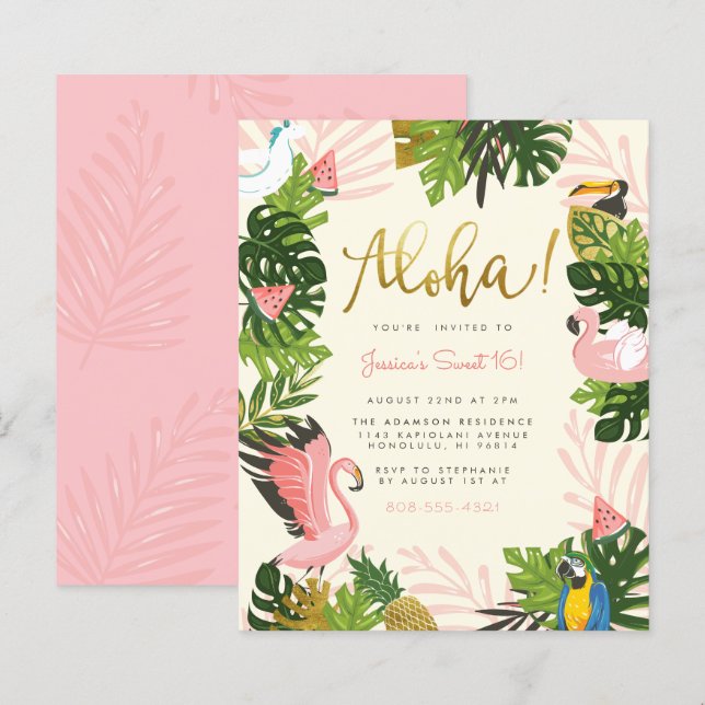 Papier Budget Beige Aloha Hawaii Tropical Gold Anniversai (Devant / Derrière)
