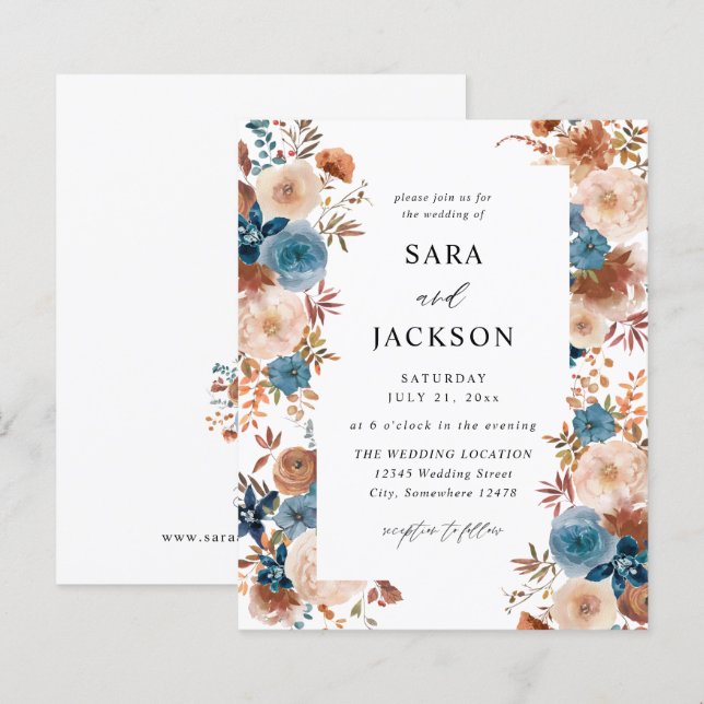 Papier Budget Beige & Dusty Blue Floral Mariage (Devant / Derrière)