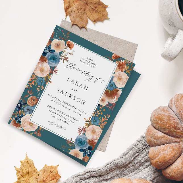 Papier Budget Beige & Dusty Blue Floral Mariage S2 Turquo (Créateur téléchargé)