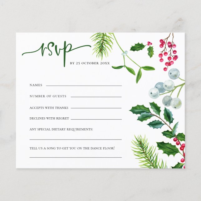 Papier BUDGET Berries Mistletoe Noël Mariage RSVP (Devant)