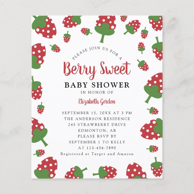 Papier Budget Berry Sweet Baby shower fraise Cute (Devant)