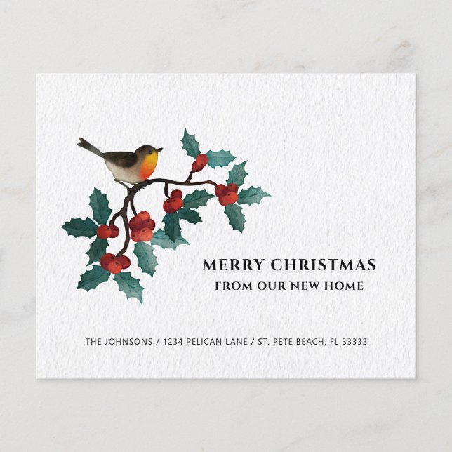 Papier Budget Bird Holly Christmas Moving Faire-part (Devant)