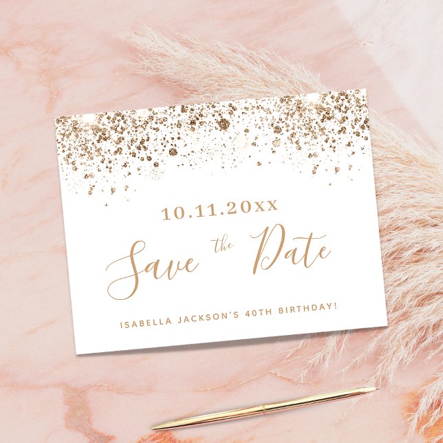 Papier Budget birthday white gold glitter save the date (Créateur téléchargé)