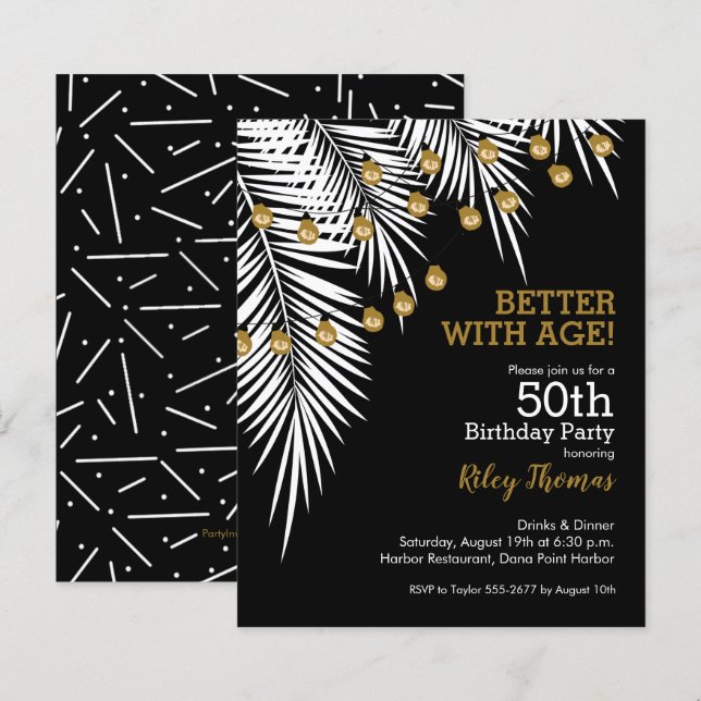 Papier Budget Black and Gold 50th Birthday Invitations (Devant / Derrière)