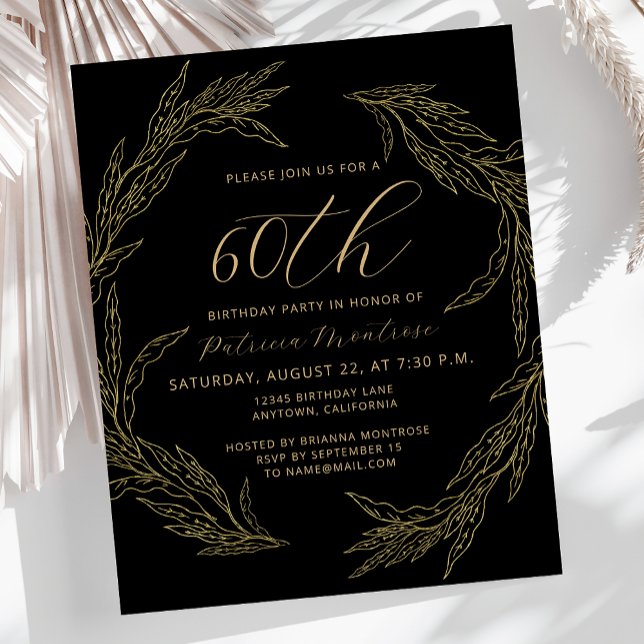 Papier Budget Black and Gold 60th Birthday Invitation (Créateur téléchargé)