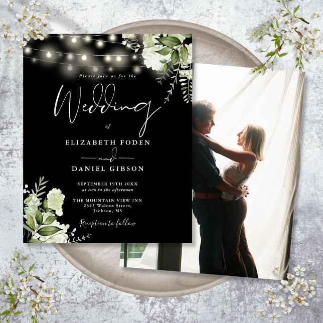 Papier Budget Black and White Floral Photo Wedding Invita (Budget Black And White Floral Photo Wedding Invite)