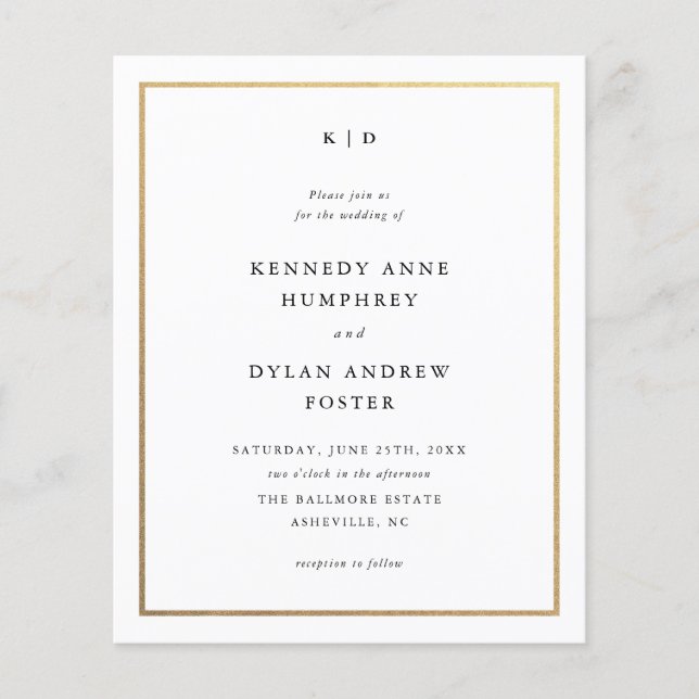 Papier Budget Black and White Gold Wedding Invitations (Devant)