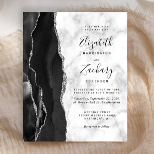 Papier Budget Black Argent Agate Marbre Mariage Invitatio