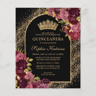 Papier Budget Black Burgundy Glam Or Floral Quinceanera