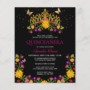 Papier Budget Black Floral Mexicain Or Tiara Quinceanera