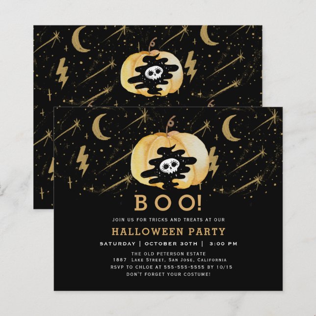 Papier Budget Black Fun Halloween Citrouilles étoiles (Devant / Derrière)