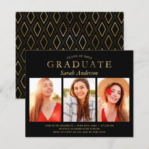 Papier Budget Black Gold 3 Photo Graduation Celebration