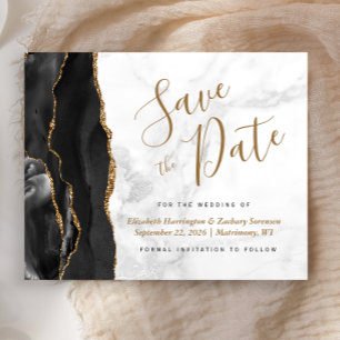 Papier Budget Black Gold Agate Gris Marbre Save the Date