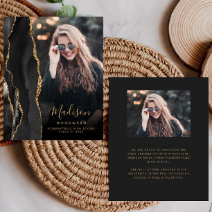 Papier Budget Black Gold Agate Photo Grad Faire-part