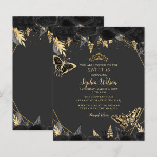 Papier Budget Black Gold Butterfly SWEET 16 Invitation