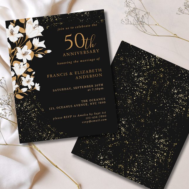 Papier Budget Black Gold Floral 50e anniversaire Mariage (Créateur téléchargé)