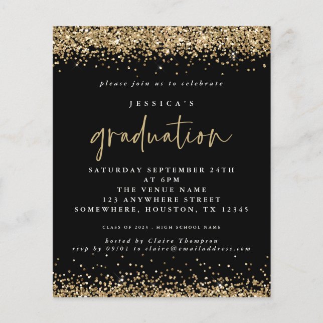 Papier Budget Black Gold Parties scintillant 2024 Invitat (Devant)