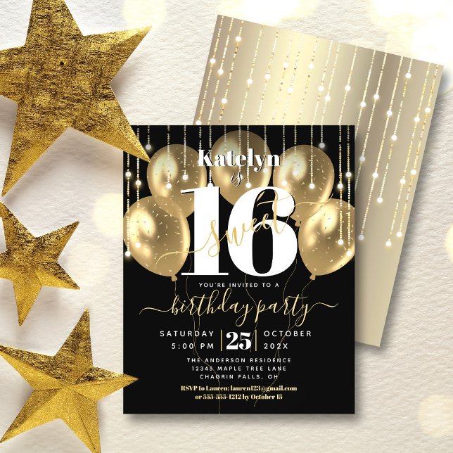 Papier Budget Black Gold Parties scintillant Sweet 16 Bal (Créateur téléchargé)