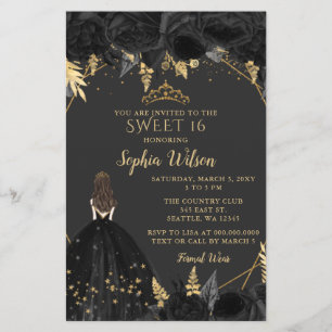 Papier Budget Black Gold Princess SWEET 16 Invitation