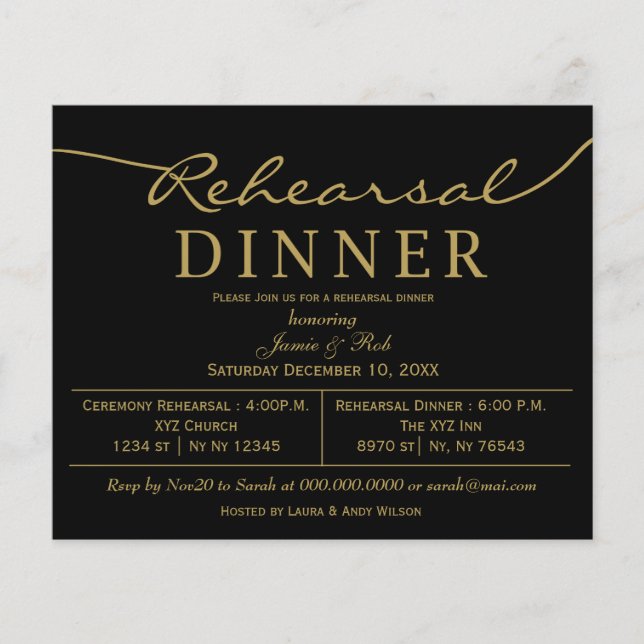 Papier Budget Black Gold Rehearer Dîner Invitation (Devant)