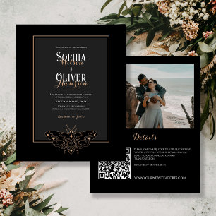 Papier Budget Black Gothic Photo Code QR Mariage Invitati