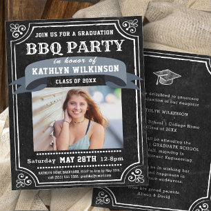 Papier BUDGET Black Graduation BBQ Party Photo Invitation