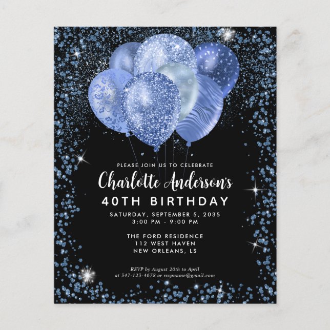 Papier Budget Black Navy Blue Parties scintillant Balloon (Devant)