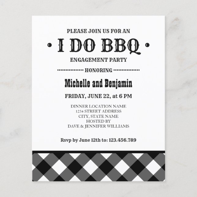 Papier BUDGET Black Plaid I DO BBQ Engagement Party (Devant)