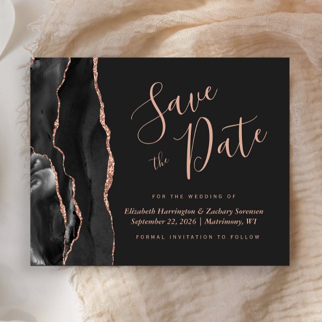 Papier Budget Black Rose Gold Agate Mariage Enregistrer l (Créateur téléchargé)