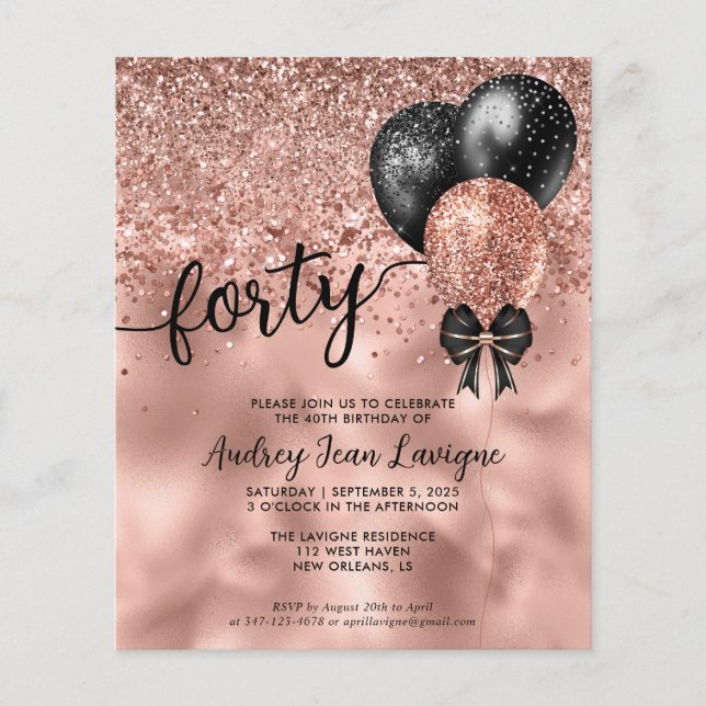 Papier Budget Black Rose Gold Balloon Bow 40e anniversair (Devant)