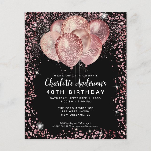 Papier Budget Black Rose Gold Parties scintillant Balloon (Devant)
