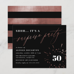 Papier Budget Black & Rose Gold Script Surprise Party