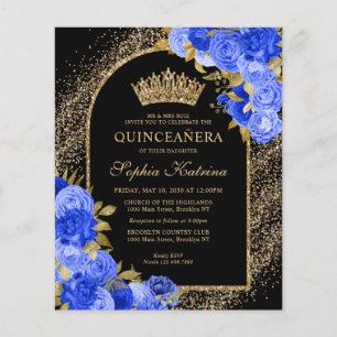 Papier Budget Black Royal Blue Gold Floral Quinceanera