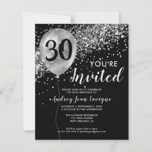 Papier Budget Black Silver Balloon Invitation Anniversair