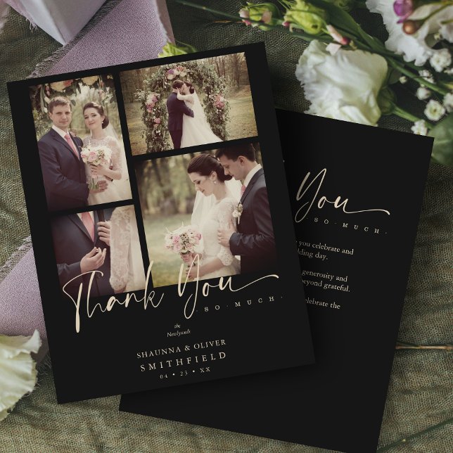 Papier Budget Black Trendy Collage Mariage 4 Photos Merci (Créateur téléchargé)