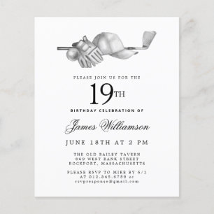 Papier Budget Black White Golf 19e anniversaire Invitatio