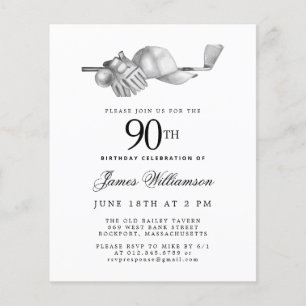 Papier Budget Black White Golf 90e anniversaire Invitatio
