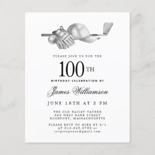 Papier Budget Black White Golf Invitation 100e anniversai